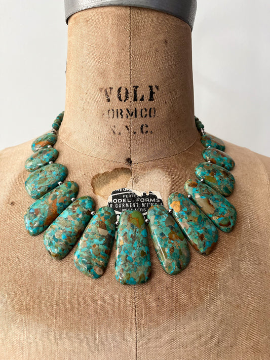 1980s Vintage Composite Turquoise Sterling Statement Necklace