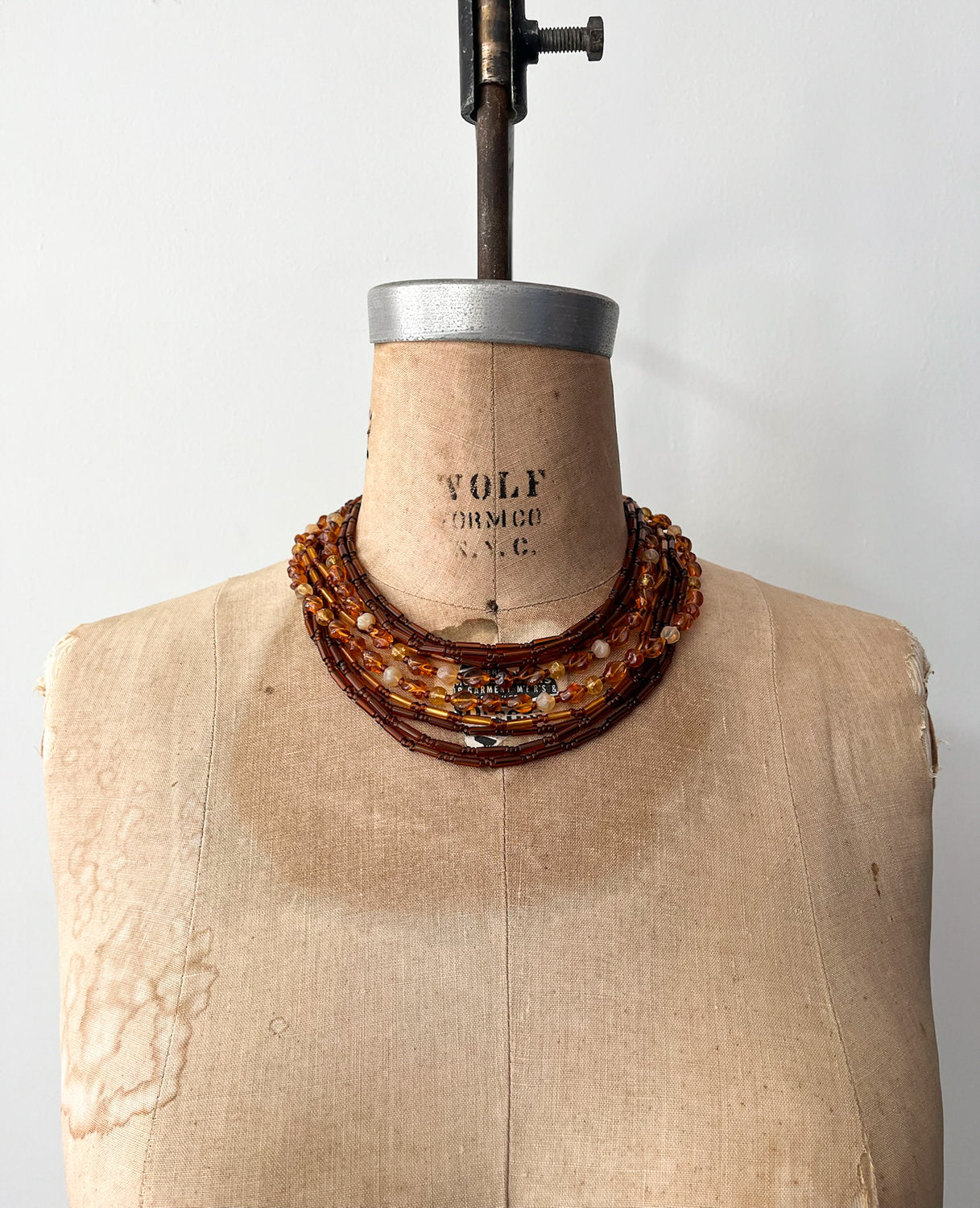 1950s Vintage Orange & Brown Multi-Strand Glass Beaded Necklace