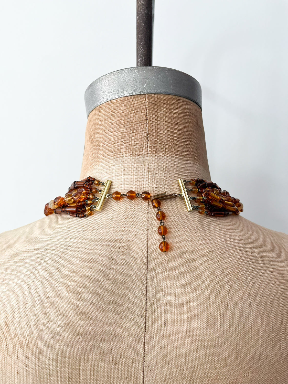 1950s Vintage Orange & Brown Multi-Strand Glass Beaded Necklace