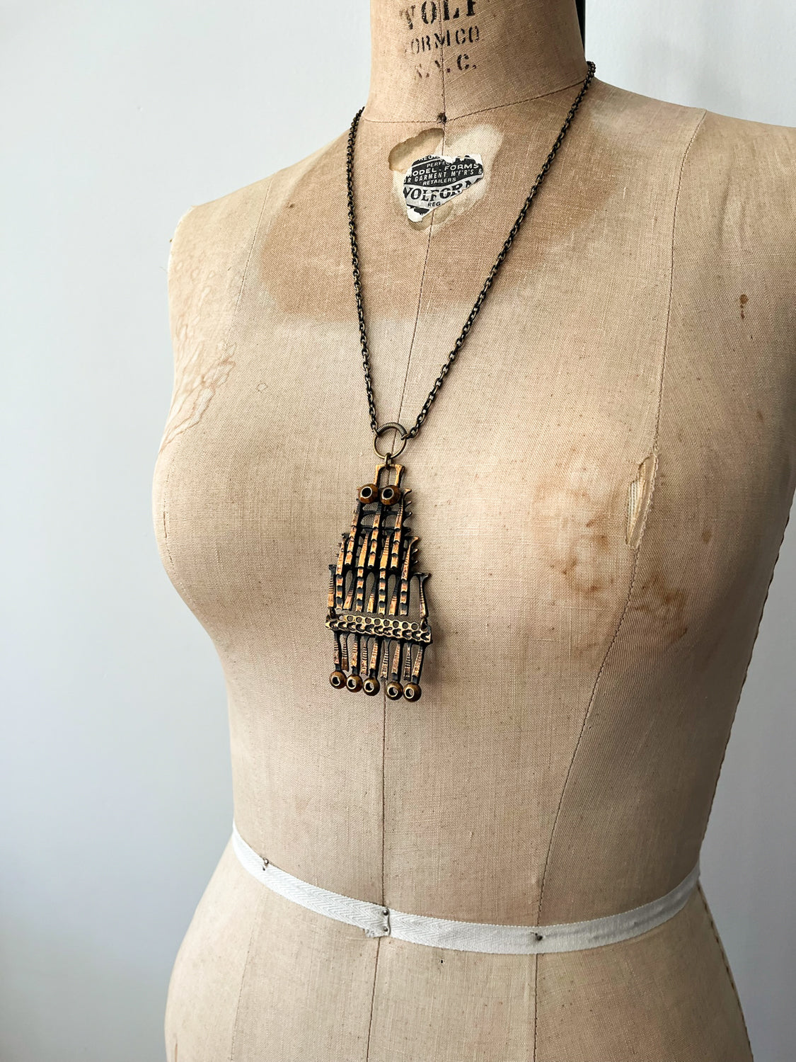 1960s Vintage Mid-Century Brutalist Copper Statement Owl Necklace by Pentti Sarpaneva