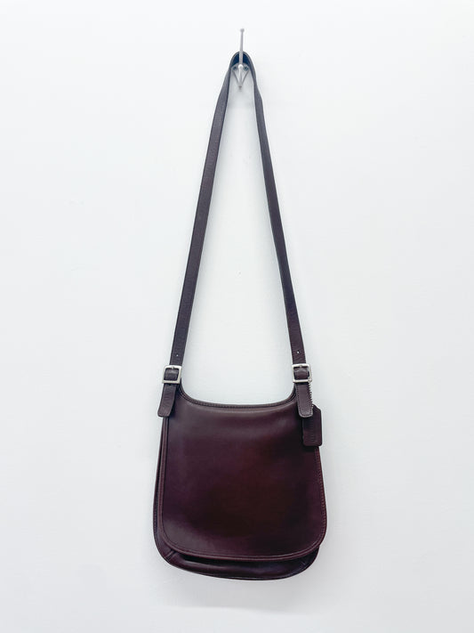2001 Vintage COACH Chocolate Brown Slim Hippie Flap Saddle Crossbody Authentic Original Style 9135
