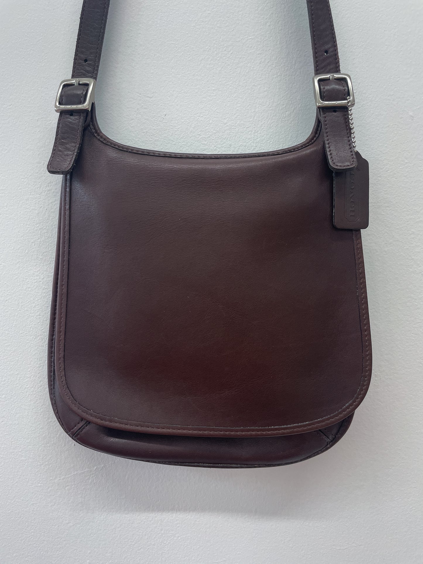 2001 Vintage COACH Chocolate Brown Slim Hippie Flap Saddle Crossbody Authentic Original Style 9135