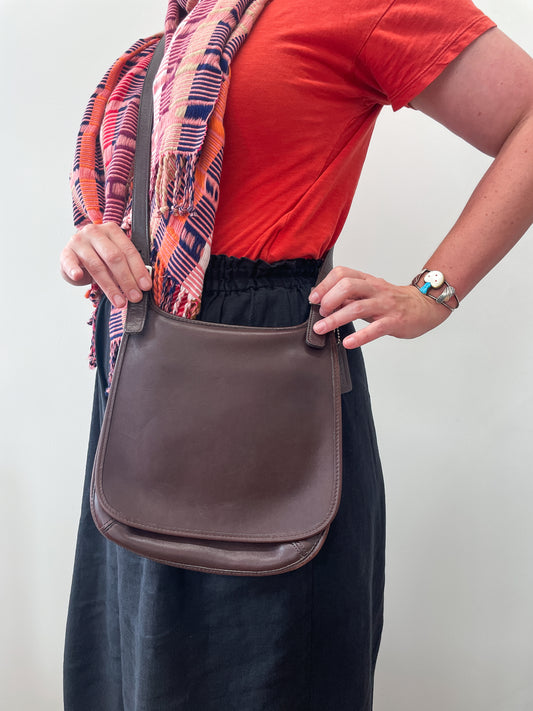 2001 Vintage COACH Chocolate Brown Slim Hippie Flap Saddle Crossbody Authentic Original Style 9135
