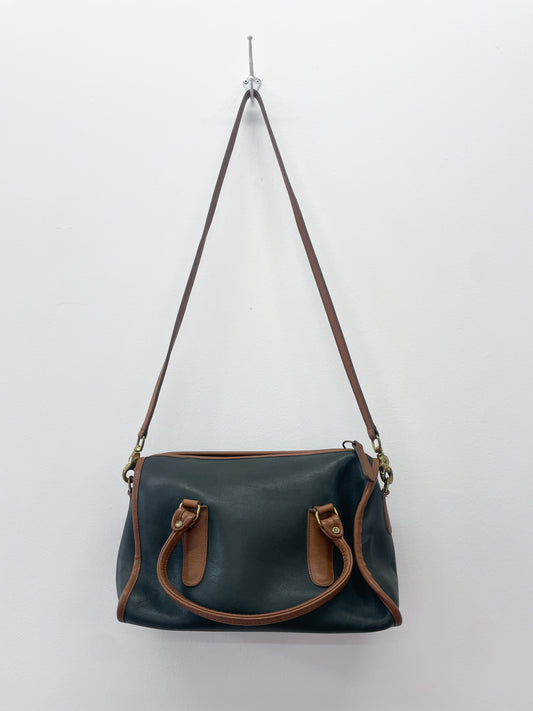 1980s Vintage COACH Leatherware Spectator Madison Satchel Forest Green with Tan Authentic Original Style 7921