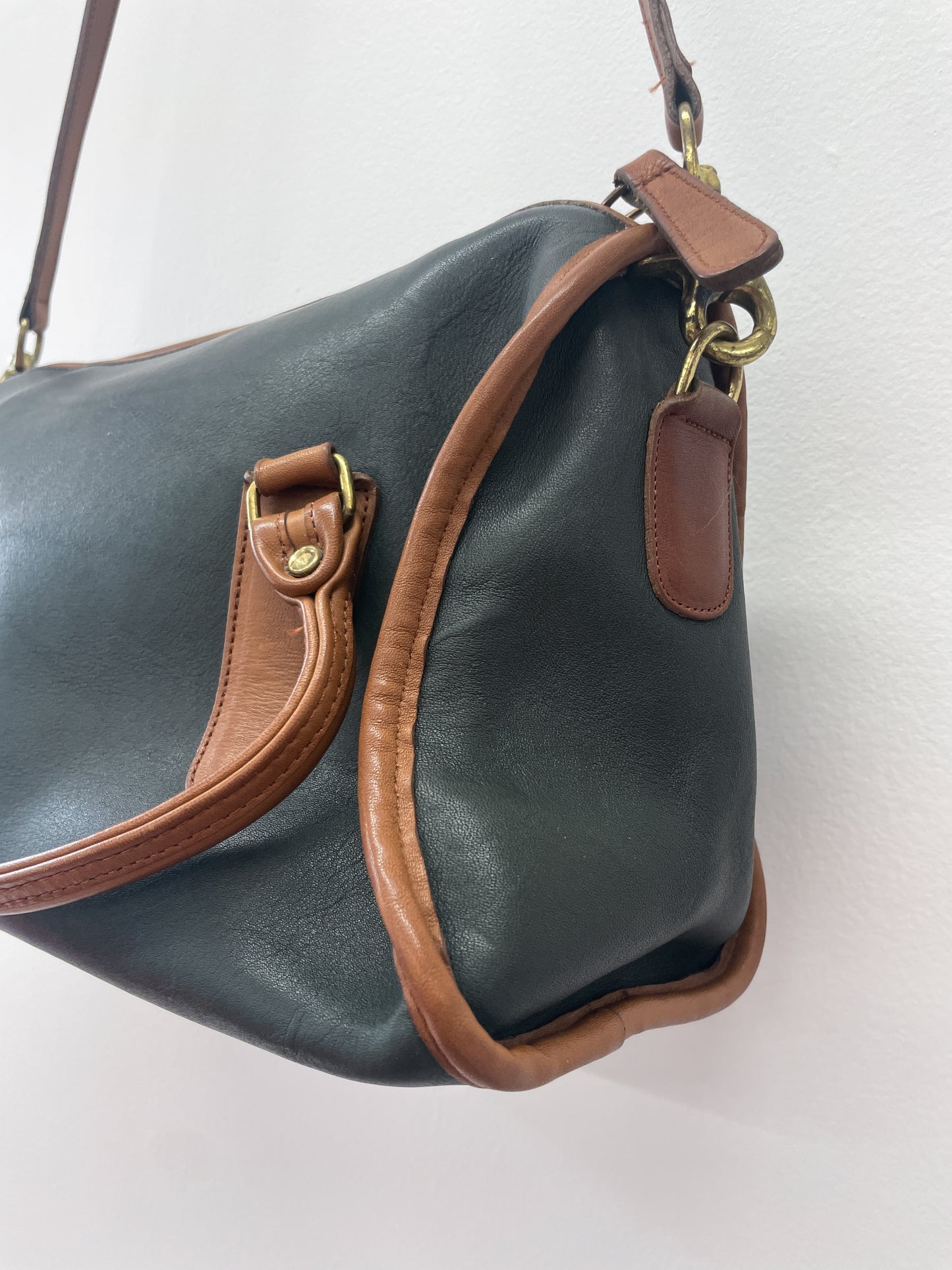 1980s Vintage COACH Leatherware Spectator Madison Satchel Forest Green with Tan Authentic Original Style 7921