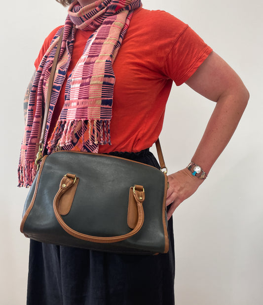 1980s Vintage COACH Leatherware Spectator Madison Satchel Forest Green with Tan Authentic Original Style 7921
