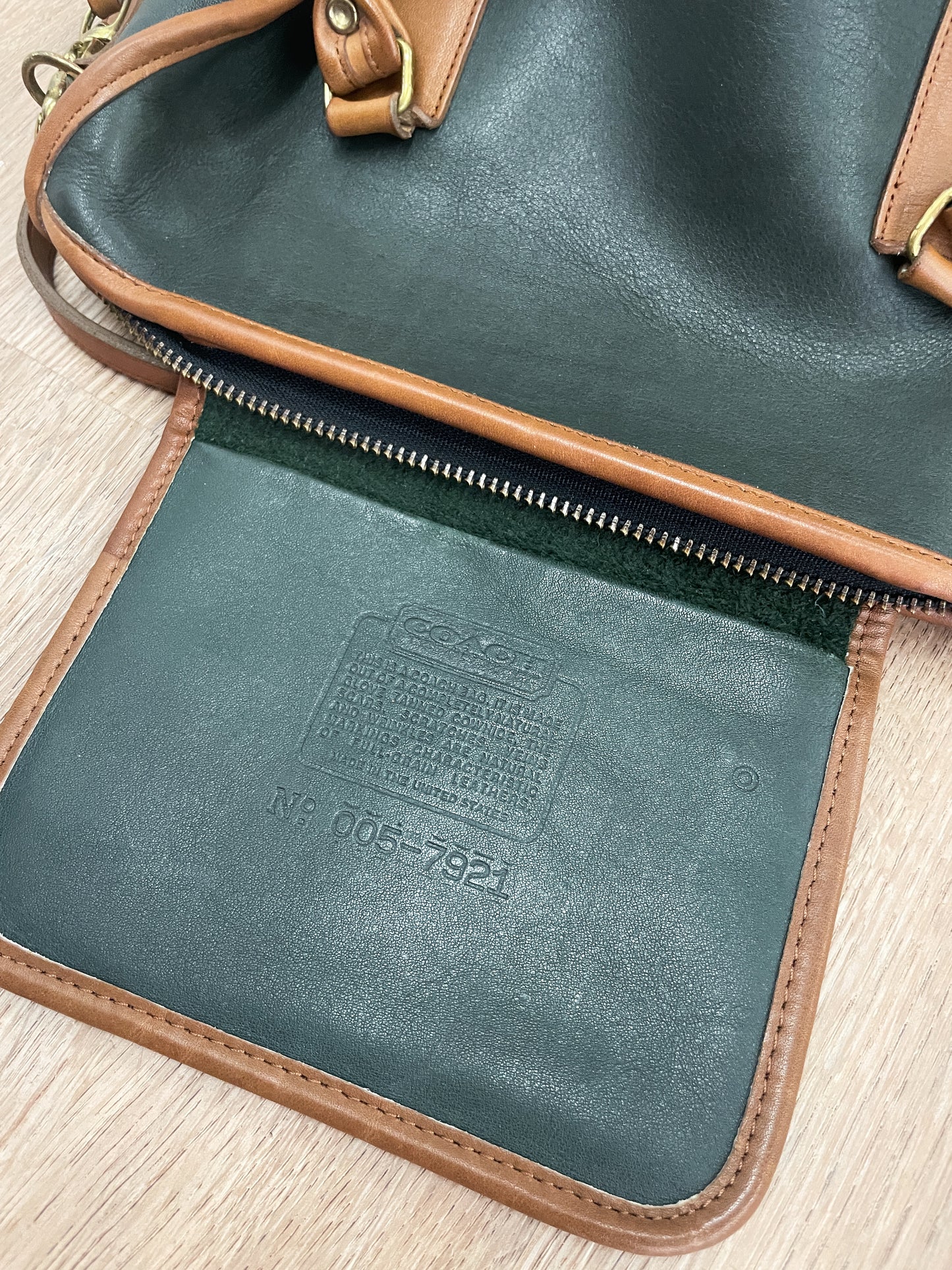1980s Vintage COACH Leatherware Spectator Madison Satchel Forest Green with Tan Authentic Original Style 7921