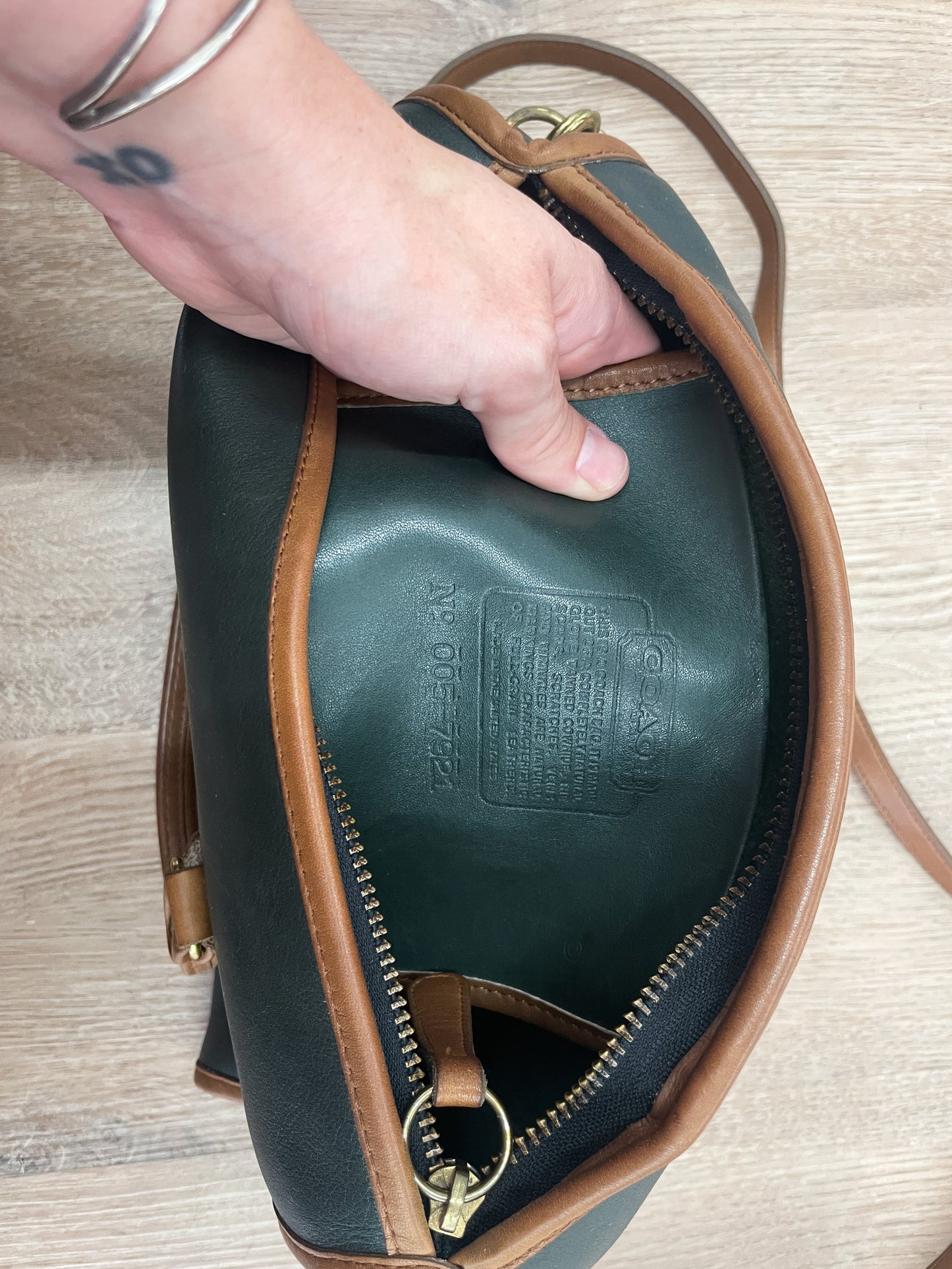 1980s Vintage COACH Leatherware Spectator Madison Satchel Forest Green with Tan Authentic Original Style 7921