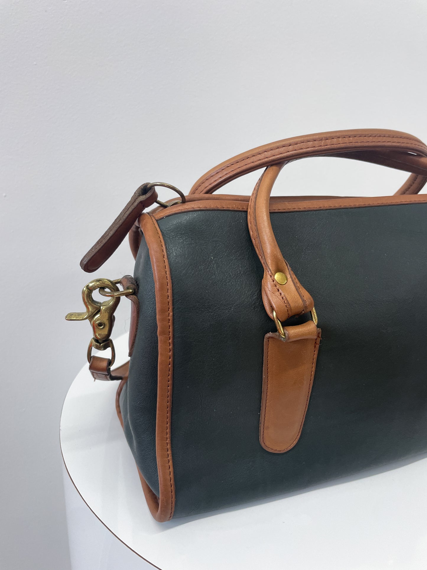 1980s Vintage COACH Leatherware Spectator Madison Satchel Forest Green with Tan Authentic Original Style 7921