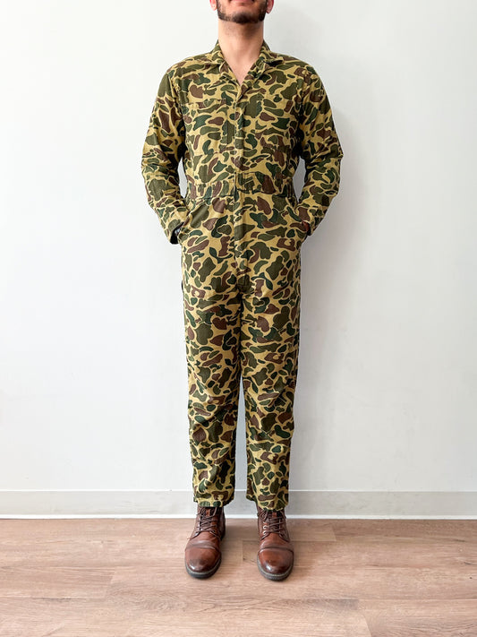 1970s Vintage Thrashed Cotton Duck Hunter Camouflage Jumpsuit Coveralls