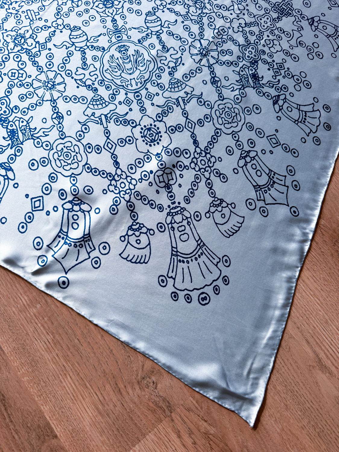 1970s Vintage Blue Under The Sea Silk Print Scarf Huge XL 46" x 46"