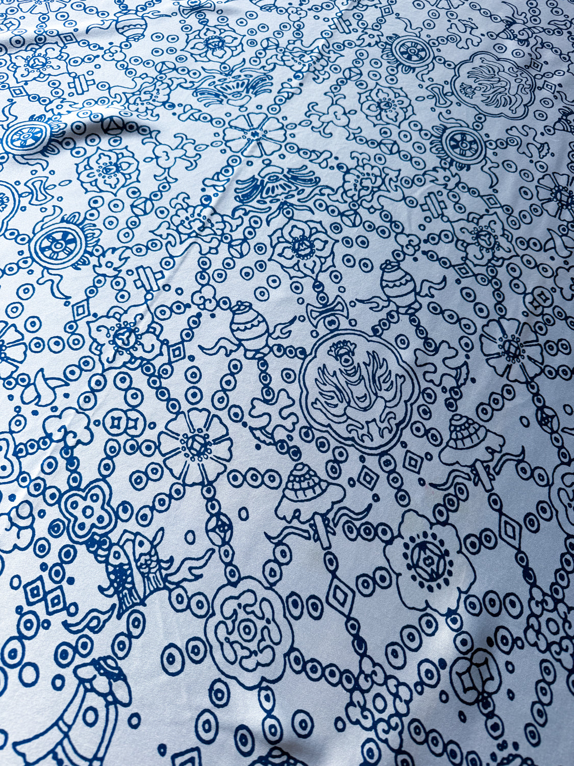 1970s Vintage Blue Under The Sea Silk Print Scarf Huge XL 46" x 46"