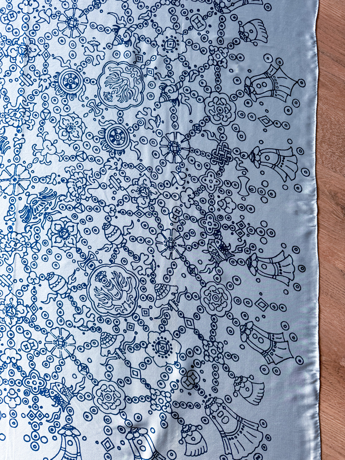 1970s Vintage Blue Under The Sea Silk Print Scarf Huge XL 46" x 46"