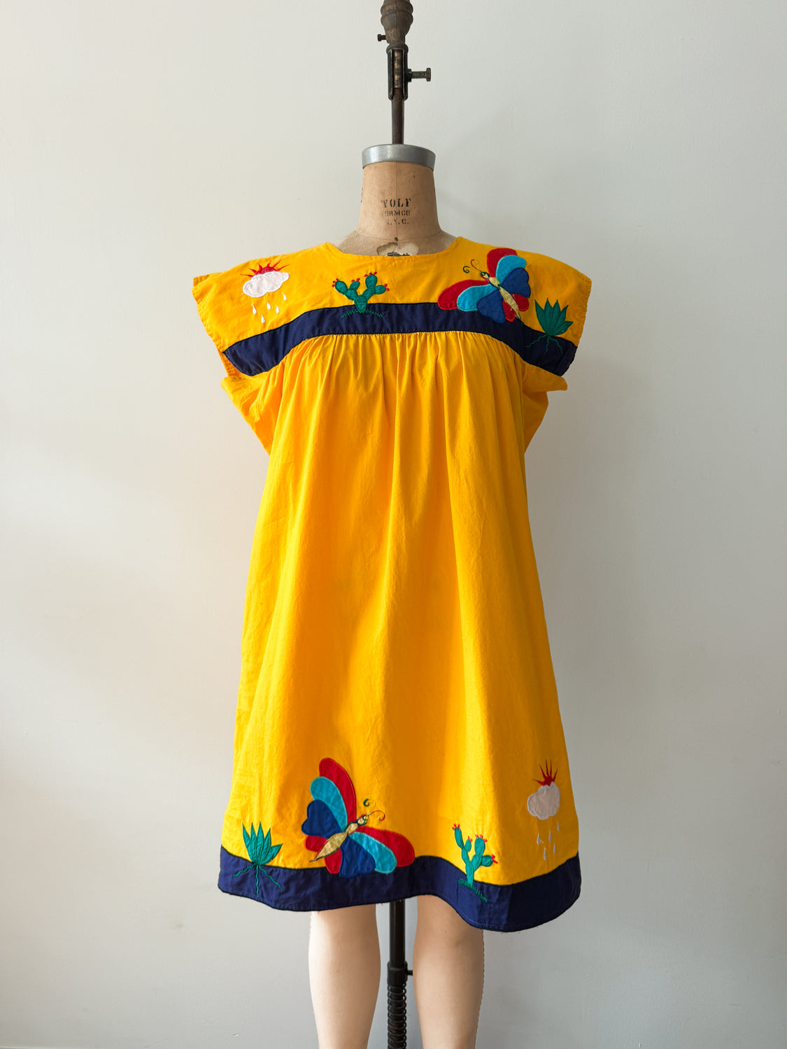 1980s Vintage Desert Rain Butterfly Cactus Cotton Southwest Dress