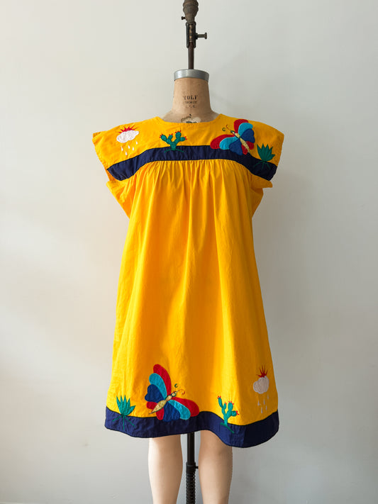 1980s Vintage Desert Rain Butterfly Cactus Cotton Southwest Dress