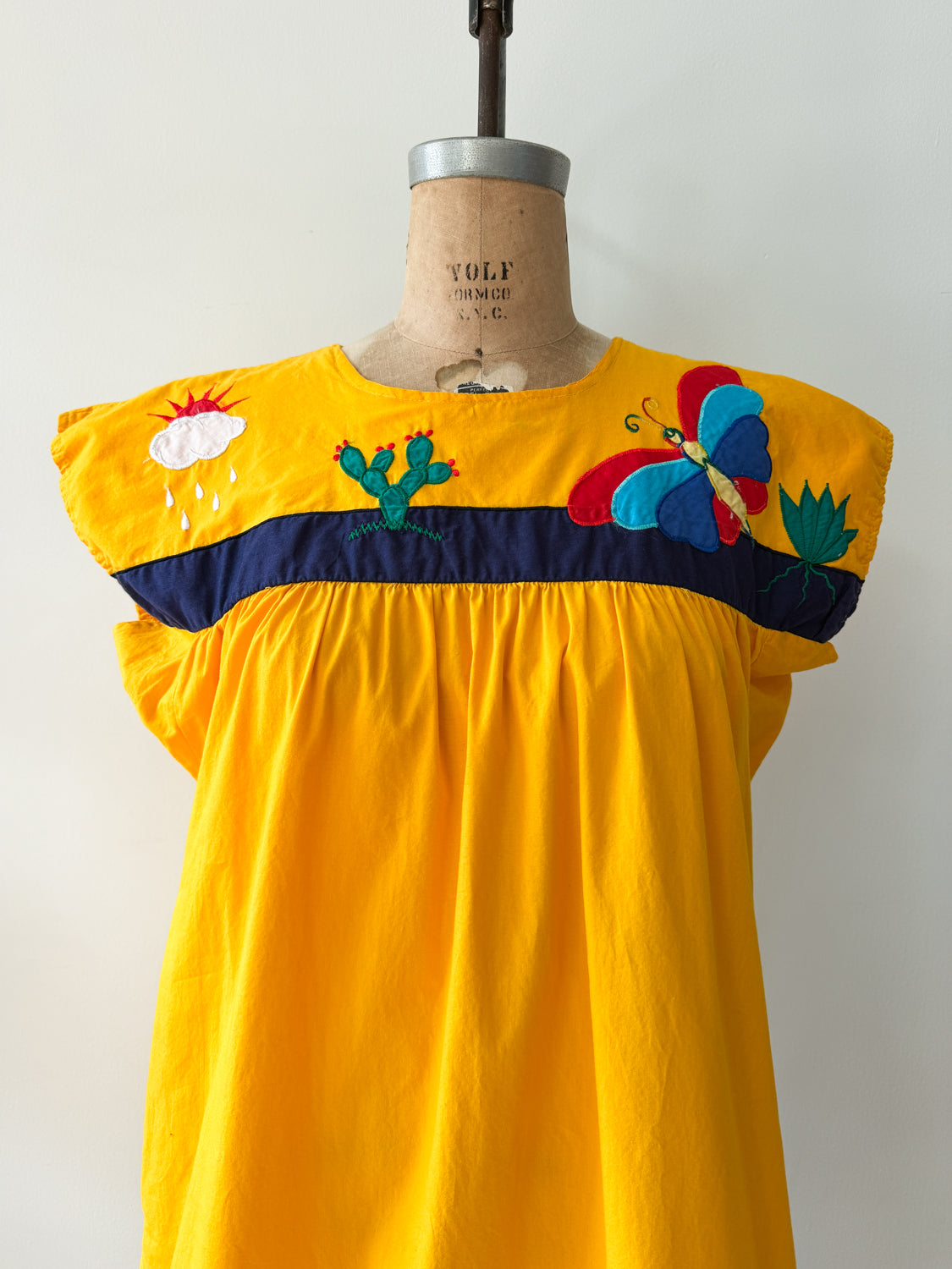 1980s Vintage Desert Rain Butterfly Cactus Cotton Southwest Dress