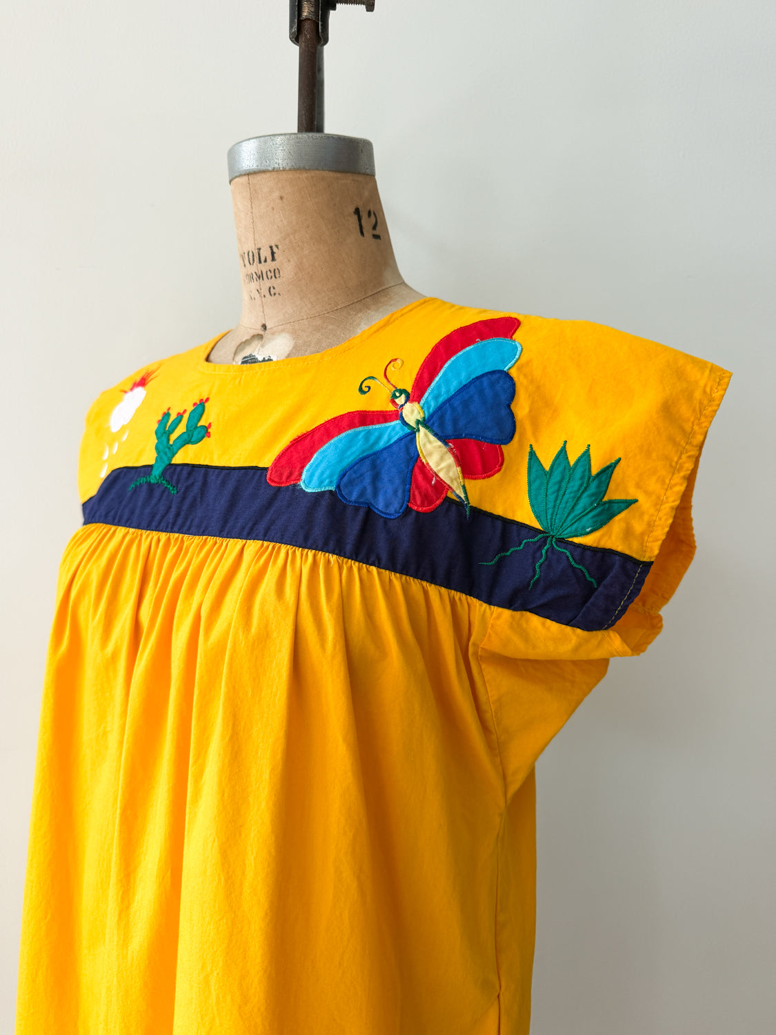 1980s Vintage Desert Rain Butterfly Cactus Cotton Southwest Dress