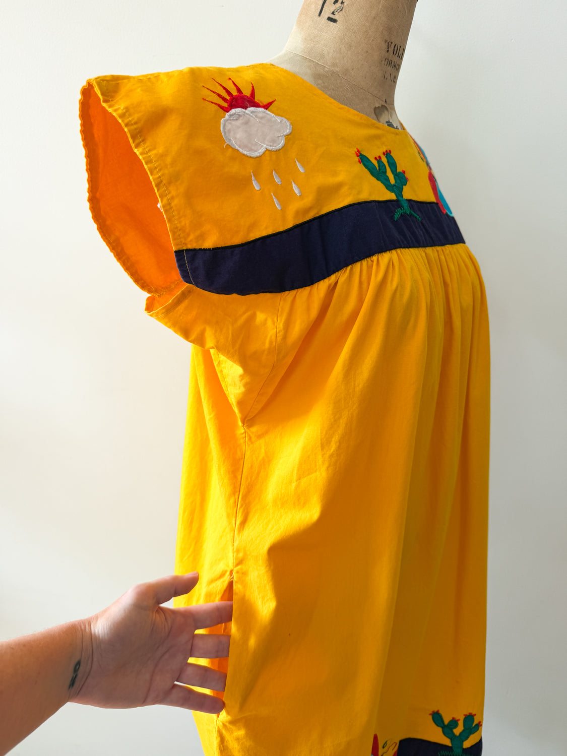 1980s Vintage Desert Rain Butterfly Cactus Cotton Southwest Dress