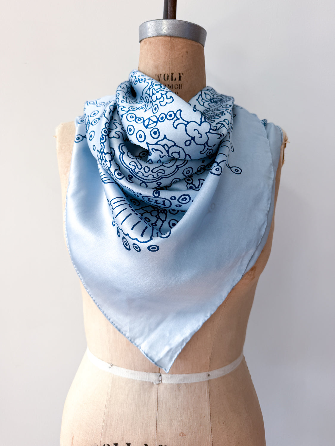 1970s Vintage Blue Under The Sea Silk Print Scarf Huge XL 46" x 46"