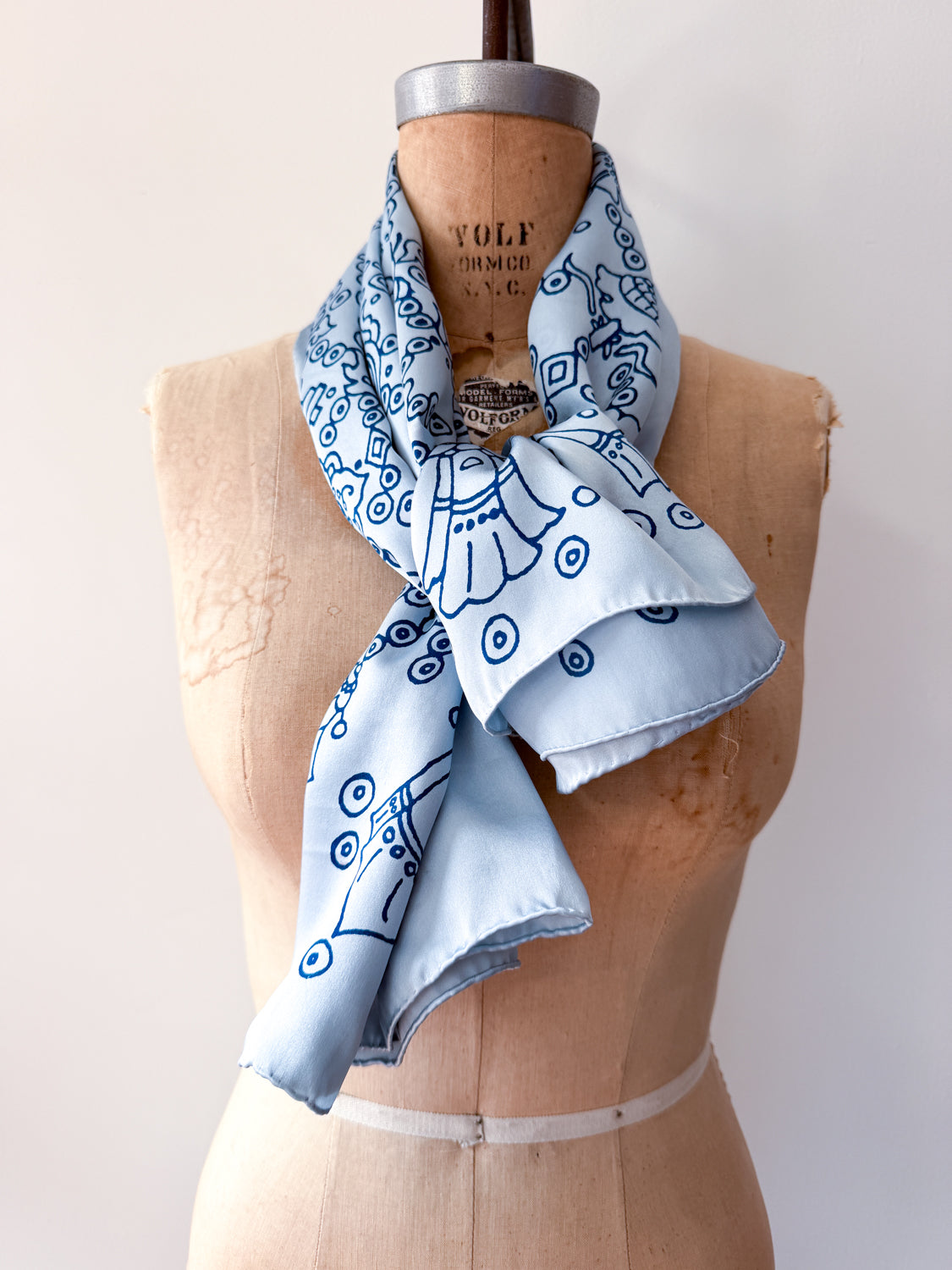 1970s Vintage Blue Under The Sea Silk Print Scarf Huge XL 46" x 46"