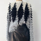 1980s Vintage Shaggy Yarn Open Knit Grayscale Diamond Sweater
