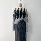 1980s Vintage Shaggy Yarn Open Knit Grayscale Diamond Sweater