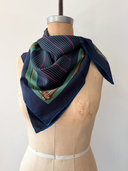 1980s Vintage Celine Paris Horse Riding Crop Gucci Style Large Silk Scarf