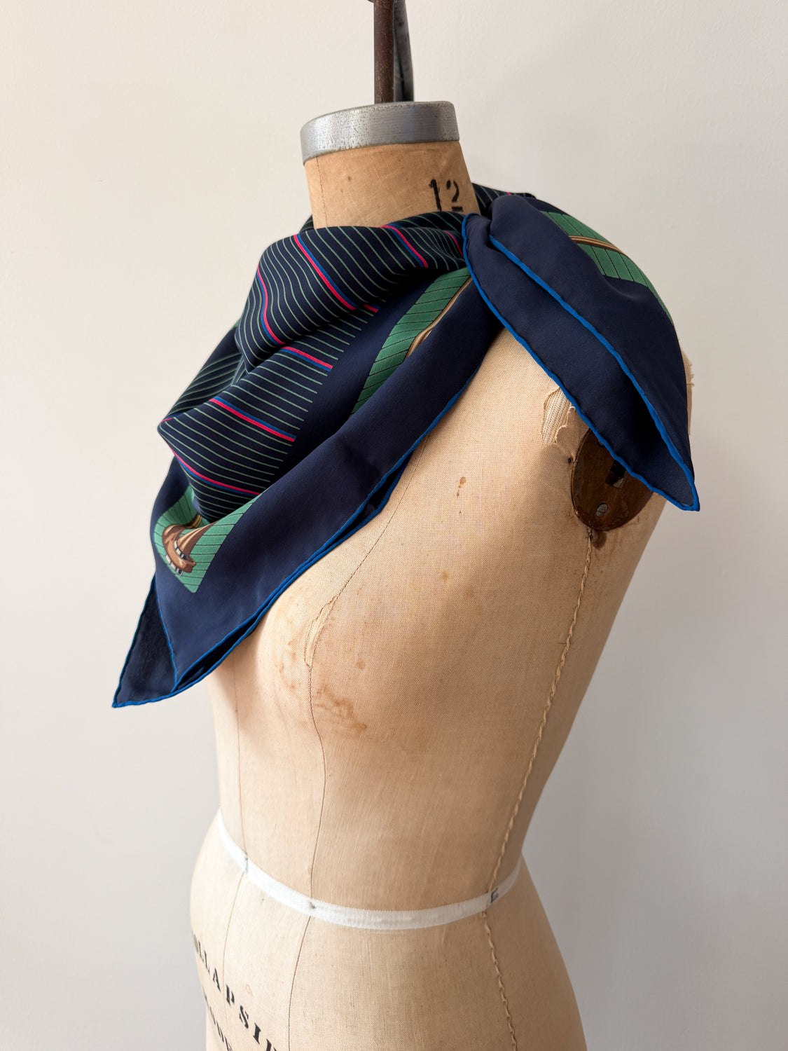1980s Vintage Celine Paris Horse Riding Crop Gucci Style Large Silk Scarf