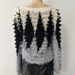 1980s Vintage Shaggy Yarn Open Knit Grayscale Diamond Sweater