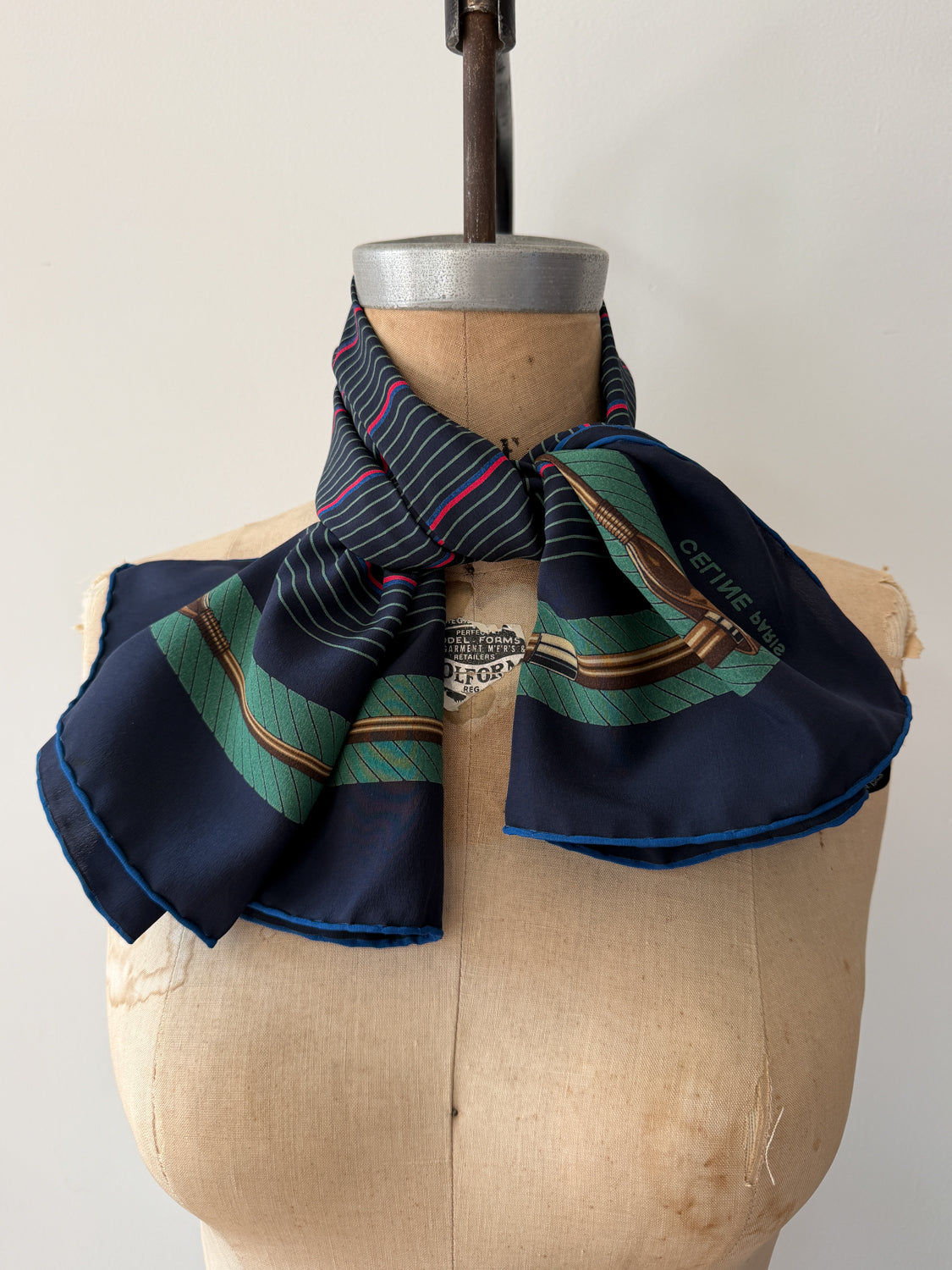 1980s Vintage Celine Paris Horse Riding Crop Gucci Style Large Silk Scarf