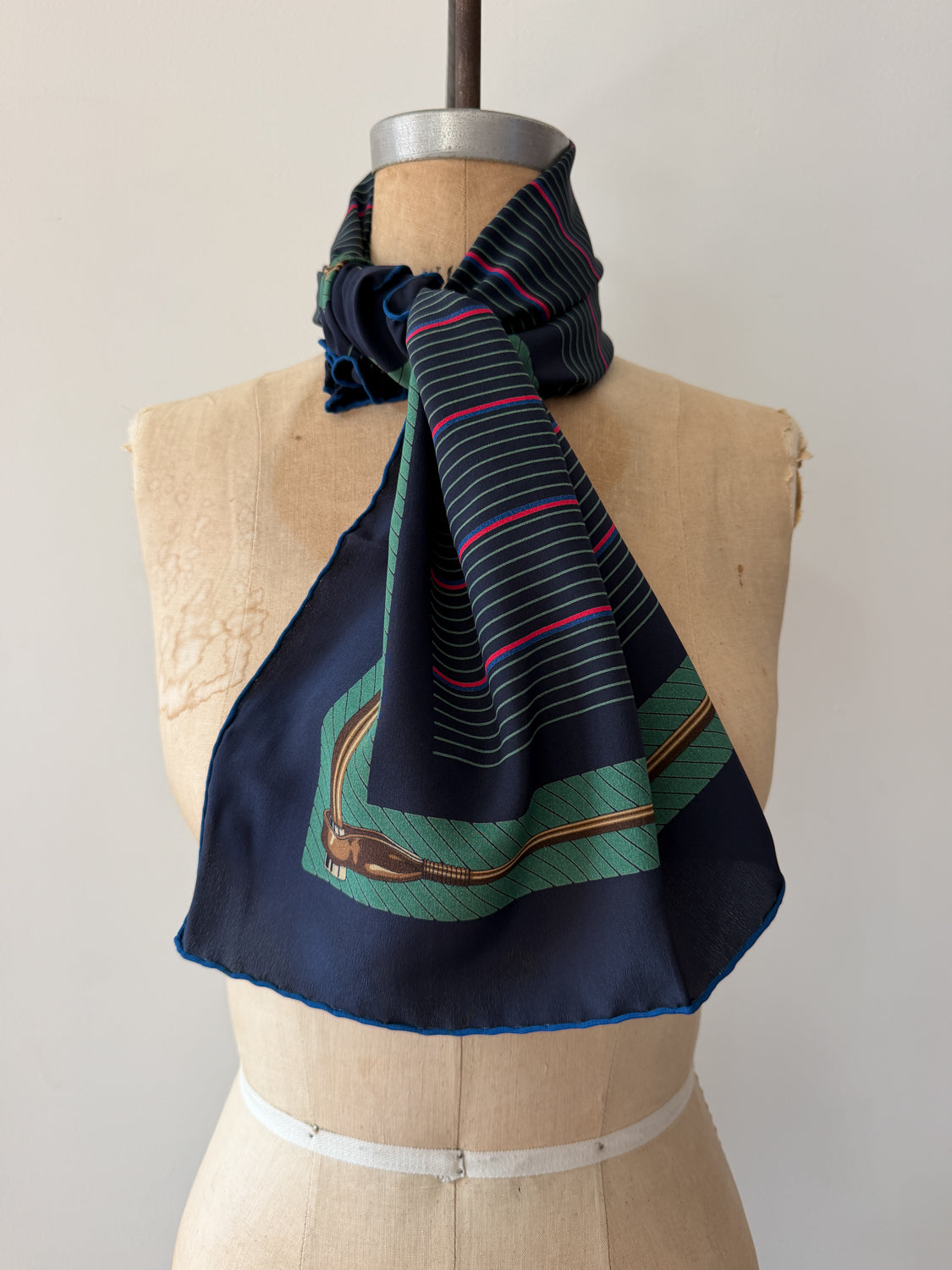 1980s Vintage Celine Paris Horse Riding Crop Gucci Style Large Silk Scarf