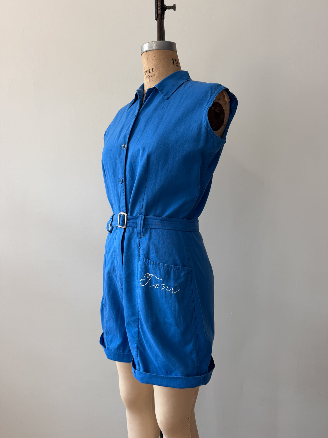 1950s Vintage Toni's Embroidered Personalized Blue Gym Uniform Romper