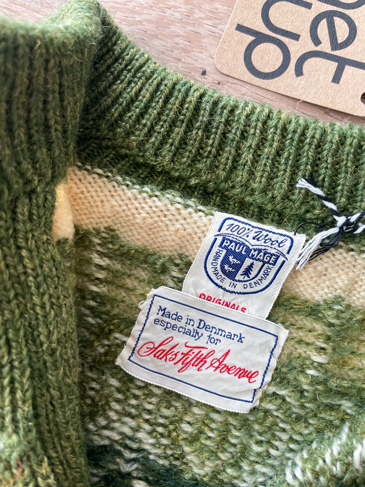 1960s Vintage Paul Mage for Saks Fifth Ave Green Fair Isle Cardigan Sweater