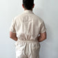 1970s Vintage Ivory Tiny Pin Stripe Wide Leg Zip Jumpsuit