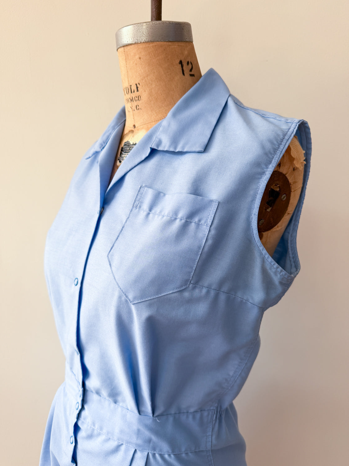 1960s Vintage Sky Blue Cotton Blend Snap Front Gym Uniform Romper
