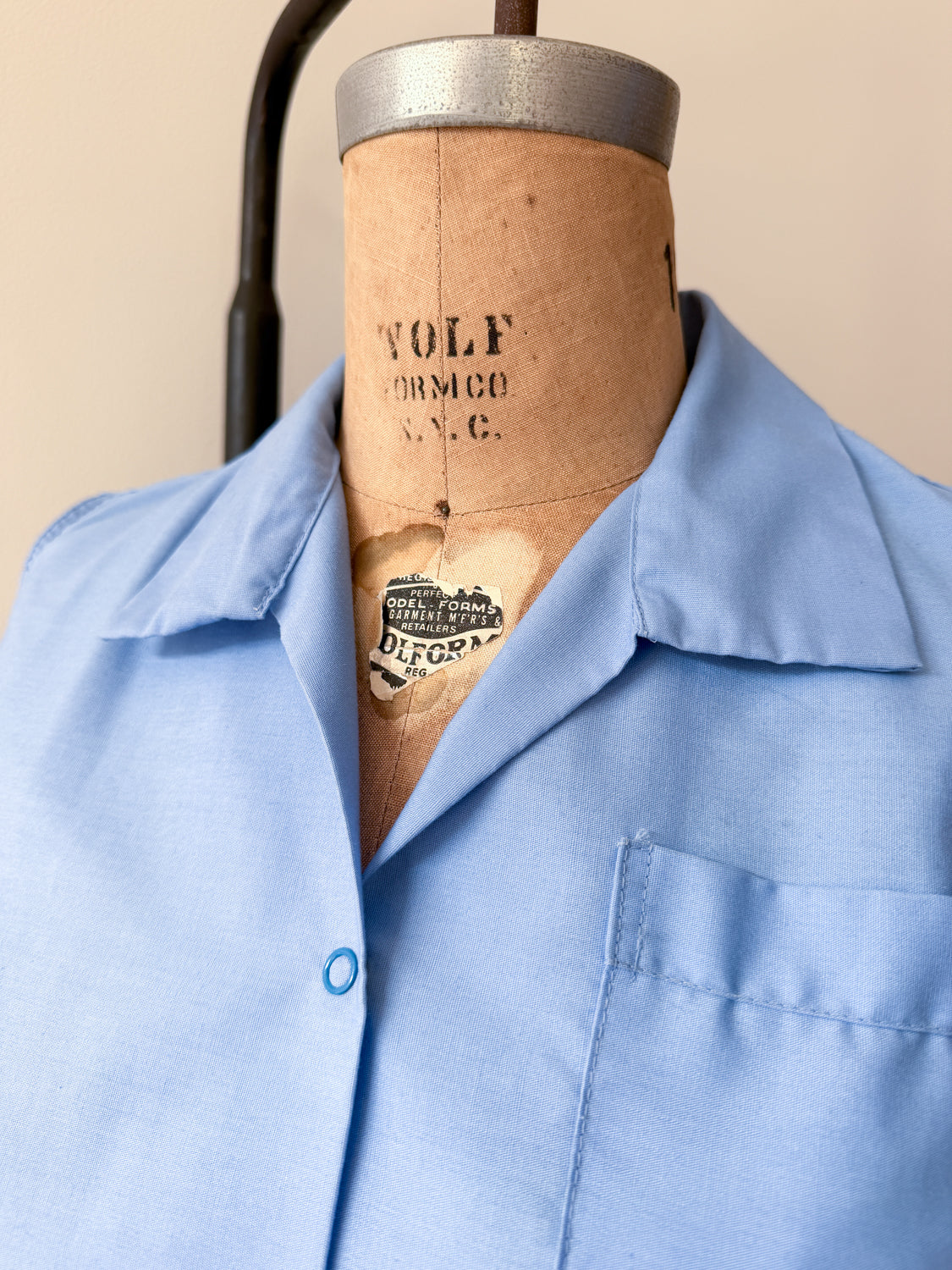 1960s Vintage Sky Blue Cotton Blend Snap Front Gym Uniform Romper