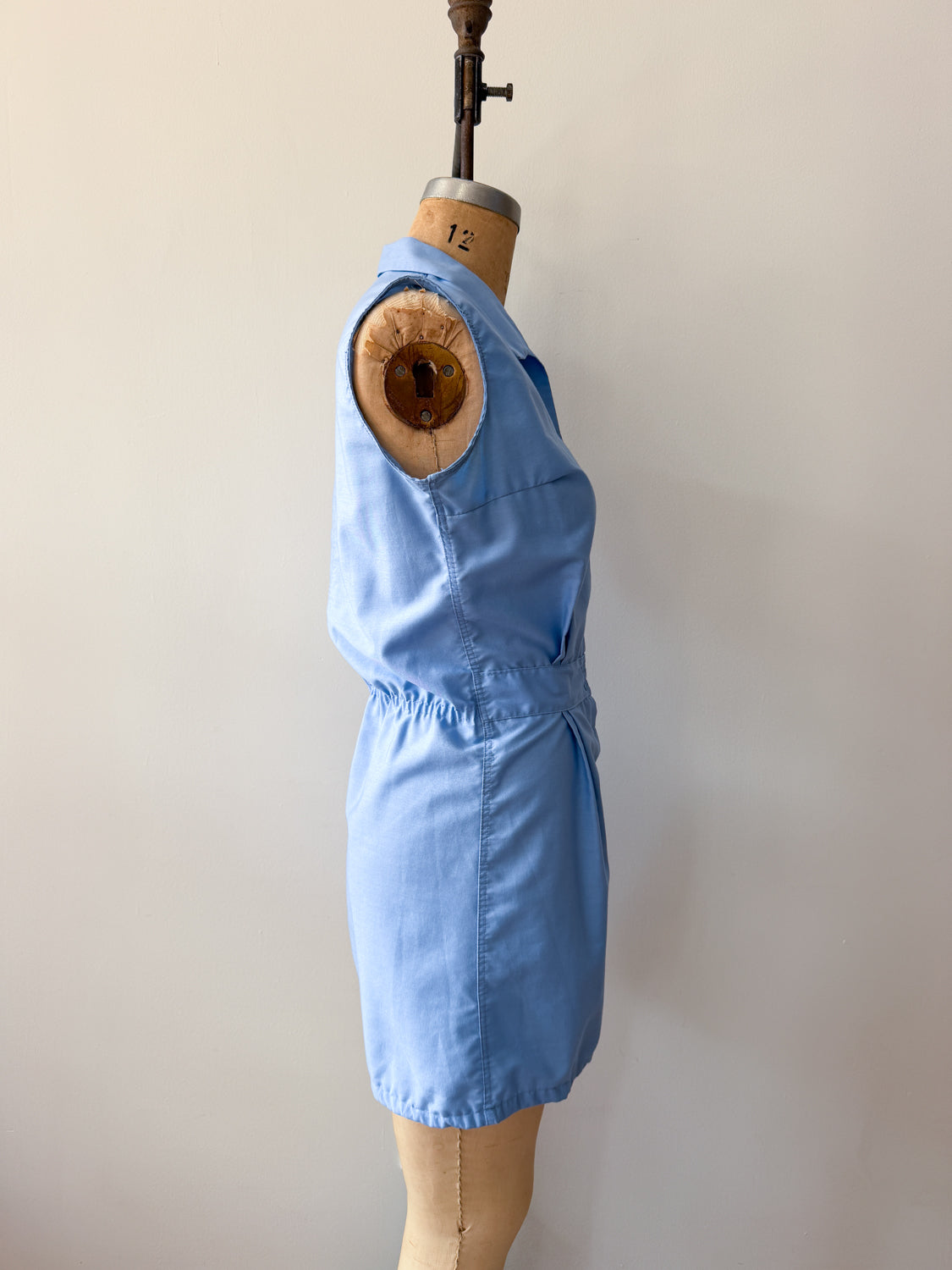 1960s Vintage Sky Blue Cotton Blend Snap Front Gym Uniform Romper