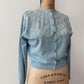 1950s Vintage Pringle of Scotland Pure 100% Cashmere Ice Blue Heavily Beaded Sweater