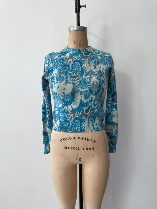 1950s Vintage Pringle of Scotland Pure 100% Cashmere Blue Sweater