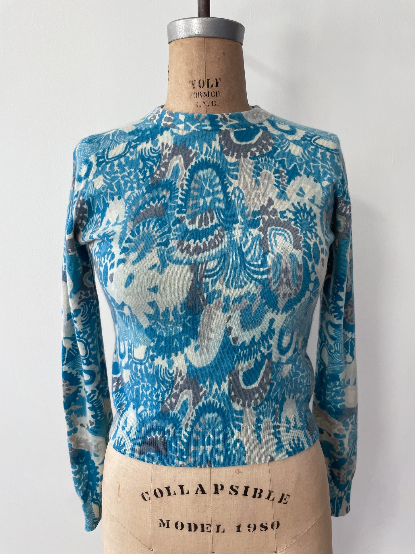 1950s Vintage Pringle of Scotland Pure 100% Cashmere Blue Sweater