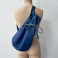 1990s Vintage KENZO Blue Leather Cinch Bucket Bag Crossbody Purse