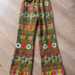 1960s Vintage Barkcloth Psychedelic Floral Zig Zag Bellbottom Pants