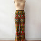 1960s Vintage Barkcloth Psychedelic Floral Zig Zag Bellbottom Pants