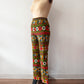 1960s Vintage Barkcloth Psychedelic Floral Zig Zag Bellbottom Pants