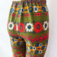 1960s Vintage Barkcloth Psychedelic Floral Zig Zag Bellbottom Pants