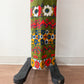1960s Vintage Barkcloth Psychedelic Floral Zig Zag Bellbottom Pants