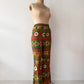 1960s Vintage Barkcloth Psychedelic Floral Zig Zag Bellbottom Pants