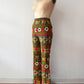 1960s Vintage Barkcloth Psychedelic Floral Zig Zag Bellbottom Pants