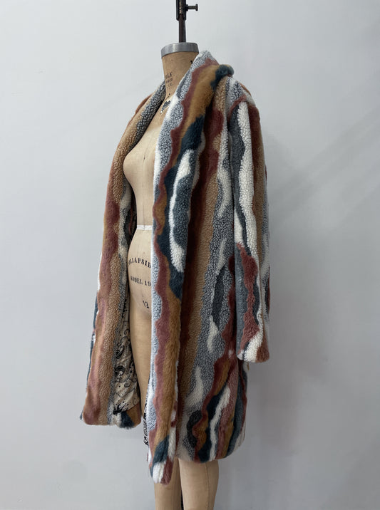 2000s Y2K Vintage Johnny Was Ziggy Faux Fur Multicolor Coat NWT