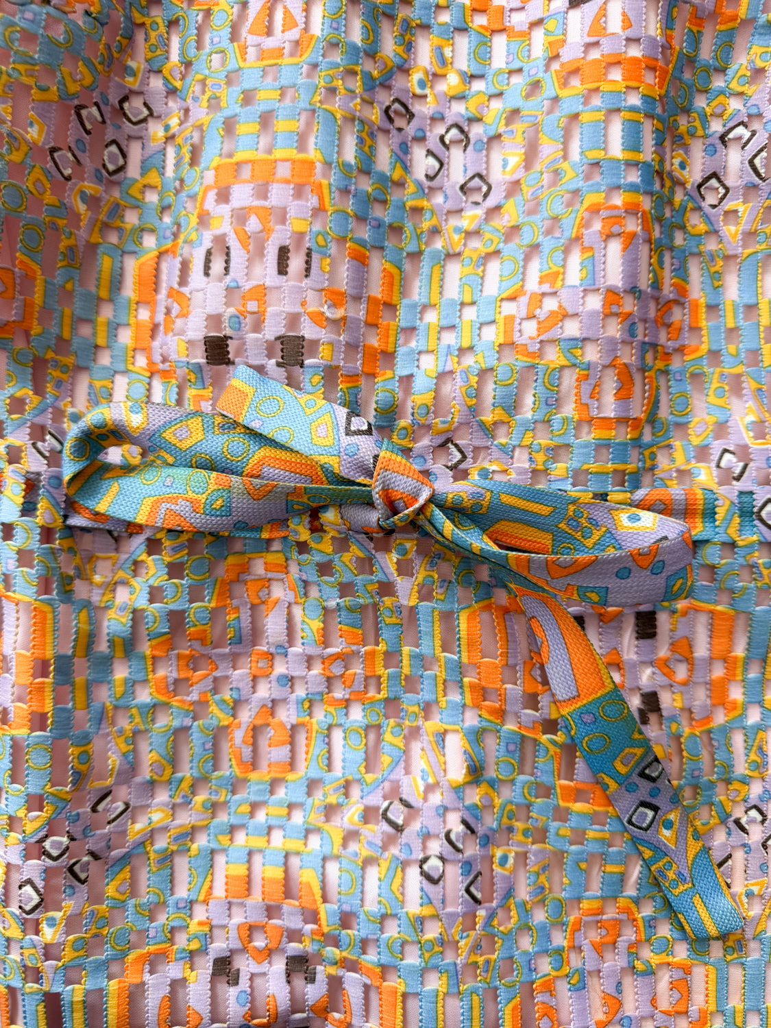 1960s Vintage "Deutsch Uptown" Wild Mod Pastel Ribbon Cut-Out Dress